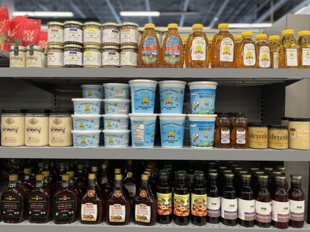 Honey section of a grocery store