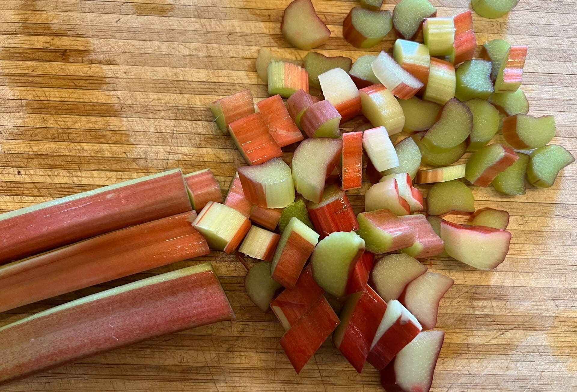 Slice the freshly picked rhubarb