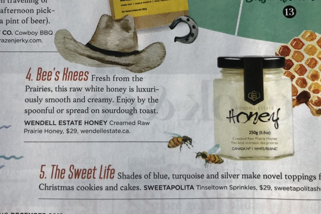 Canadian Living Magazine recommends Wendell Estate Honey as the perfect gift for foodies