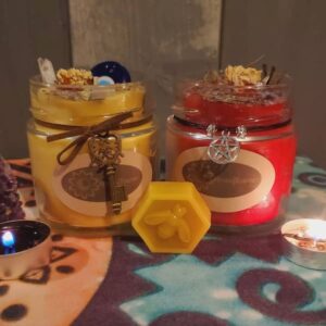 Wendell Estate Honey used jars reincarnated as Moonflower beeswax candles.