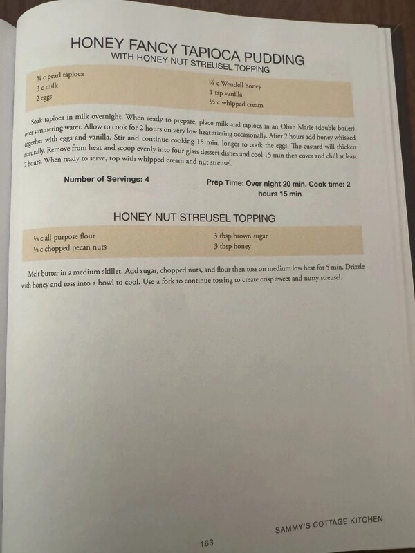 Honey Fancy Tapioca Pudding recipe in Sammy's Cottage Kitchen cookbook